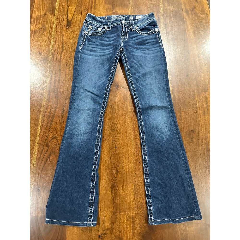 Miss Me Embellished Rhinestone Bootcut Jeans Dark Wash Denim Size 26